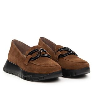 WONDERS A-2462 - SUEDE TAN Leather Women Loafer Chunky Soles Size 38 = 7.5, 8